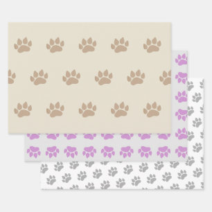 Paw Prints Three Design Wrapping Paper Sheet