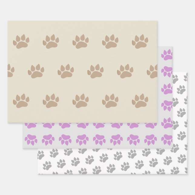 Paw Prints Three Design Wrapping Paper Sheet (Set)