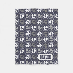 Paw Prints Tile Design Navy Blue Fleece Blanket