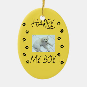 Paw Prints with 1 Pet's Photo and Name Ceramic Tree Decoration