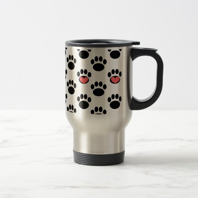 Paw Prints with Hearts Travel Mug (Right)