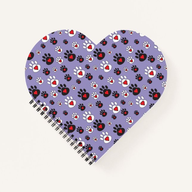 Paw prints with red hearts on blue  notebook (Front)