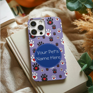 Paw Prints with red hearts on blue Personalised