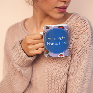 Paw Prints with red hearts on blue Personalised Coffee Mug