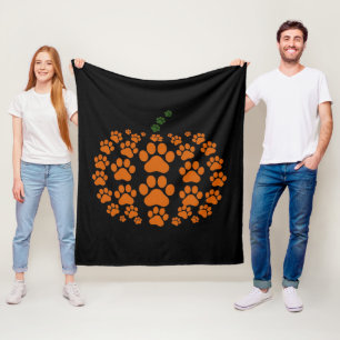 Paw Pumpkin Paw Print Dog Thanksgiving Fleece Blanket