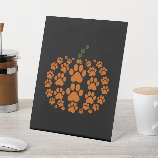 Paw Pumpkin Paw Print Dog Thanksgiving Pedestal Sign (In SItu)