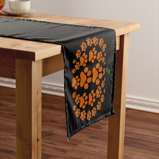 Paw Pumpkin Paw Print Dog Thanksgiving Short Table Runner (In Situ)