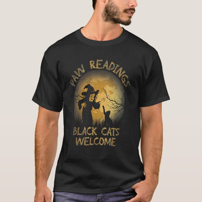 Paw Readings Black Cats Welcome Halloween Costume  T-Shirt (Front)