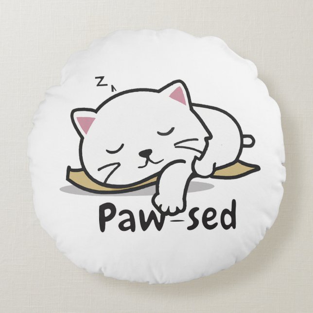 Paw-sed Cat Throw Pillow – Soft & Snuggly Nap Deco (Front)