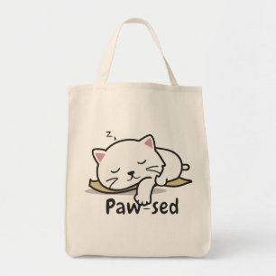 Paw-sed Cute Cat Tote – Lazy Kitty Cotton Bag
