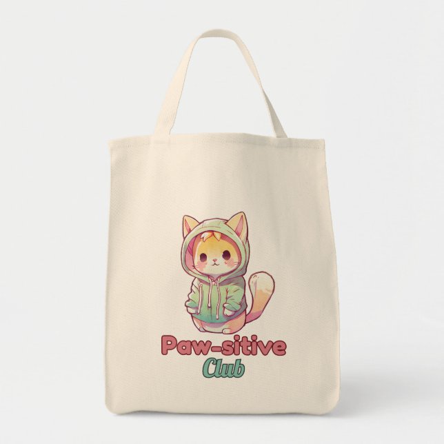 Paw‑sitive Club Cat Design for Animal Lover Tote Bag (Front)
