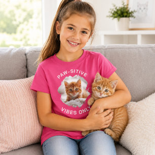 Paw-sitive vibes only cat photo girl pink T-Shirt