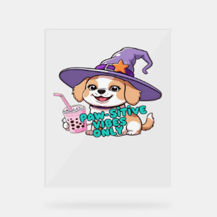 Paw-sitive Vibes Only – Cute Dog With Bubble Tea a Acrylic Sign