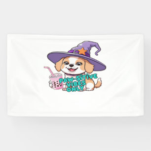 Paw-sitive Vibes Only – Cute Dog With Bubble Tea a Banner