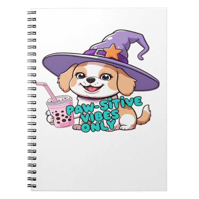 Paw-sitive Vibes Only – Cute Dog With Bubble Tea a Notebook (Front)