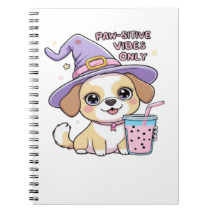 Paw-sitive Vibes Only � Cute Dog With Bubble Tea a Notebook