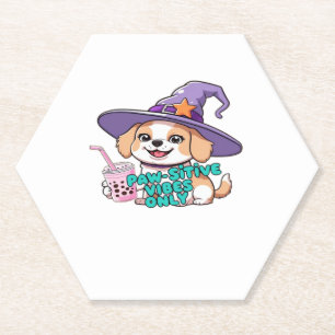 Paw-sitive Vibes Only � Cute Dog With Bubble Tea a Paper Coaster