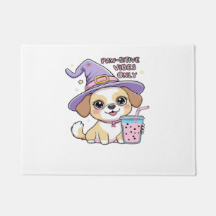 Paw-sitive Vibes Only Cute Dog With Bubble Tea Hal Doormat