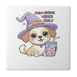 Paw-sitive Vibes Only Cute Dog With Bubble Tea Hal Tile