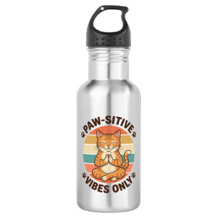 Paw-Sitive Vibes Only Meditating Cat Retro Design_ 532 Ml Water Bottle