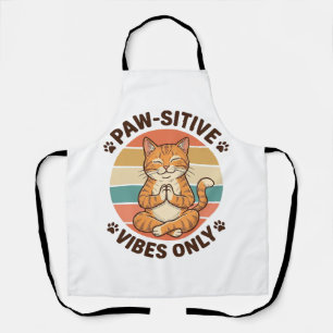 Paw-Sitive Vibes Only Meditating Cat Retro Design_ Apron