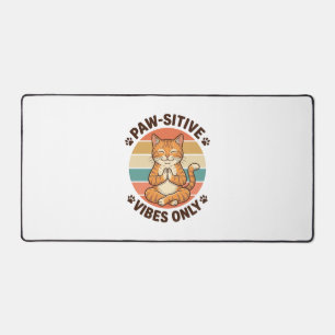 Paw-Sitive Vibes Only Meditating Cat Retro Design_ Desk Mat