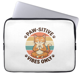 Paw-Sitive Vibes Only Meditating Cat Retro Design_ Laptop Sleeve