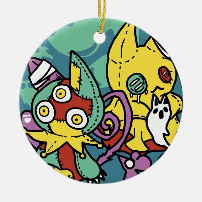 Paw-sitively Frightful | Monstrous Cats Halloween  Ceramic Tree Decoration (Front)