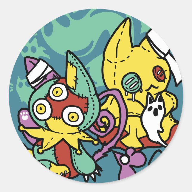 Paw-sitively Frightful | Monstrous Cats Halloween  Classic Round Sticker (Front)