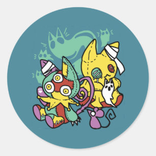 Paw-sitively Frightful   Monstrous Cats Halloween  Classic Round Sticker