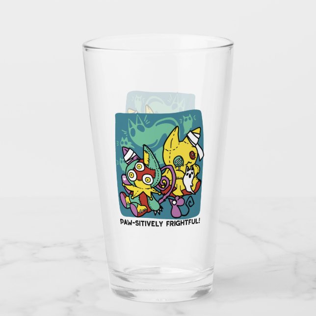 Paw-sitively Frightful | Monstrous Cats Halloween  Glass (Front)