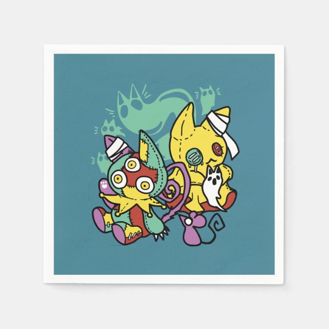 Paw-sitively Frightful | Monstrous Cats Halloween  Napkin (Front)