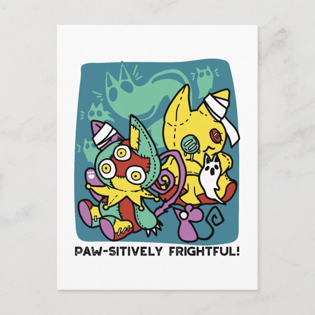 Paw-sitively Frightful | Monstrous Cats Halloween  Postcard (Front)