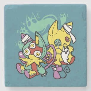 Paw-sitively Frightful   Monstrous Cats Halloween  Stone Coaster