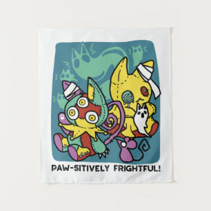 Paw-sitively Frightful   Monstrous Cats Halloween  Tapestry
