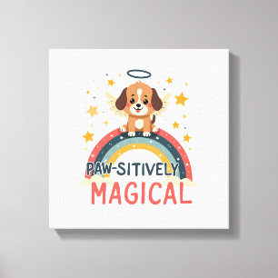 Paw-sitively Magical Puppy Vintage Rainbow Angel D Canvas Print