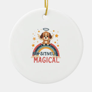 Paw-sitively Magical Puppy Vintage Rainbow Angel D Ceramic Tree Decoration