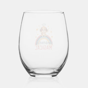Paw-sitively Magical Puppy Vintage Rainbow Angel D Stemless Wine Glass