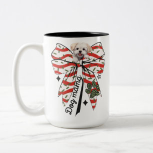 Paw-sitively Merry: Dogs Mama & bow & peeking pup Two-Tone Coffee Mug