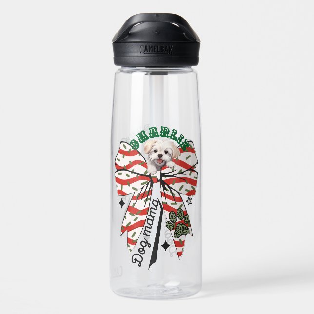 Paw-sitively Merry: Dogs Mama & bow & peeking pup Water Bottle (Back)
