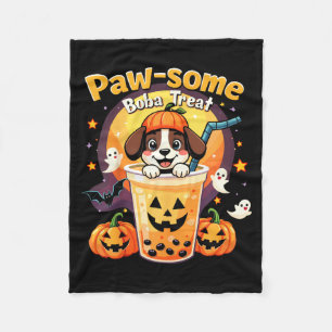 Paw-Some Boba Treat Halloween Dog Lover Fun Fleece Blanket