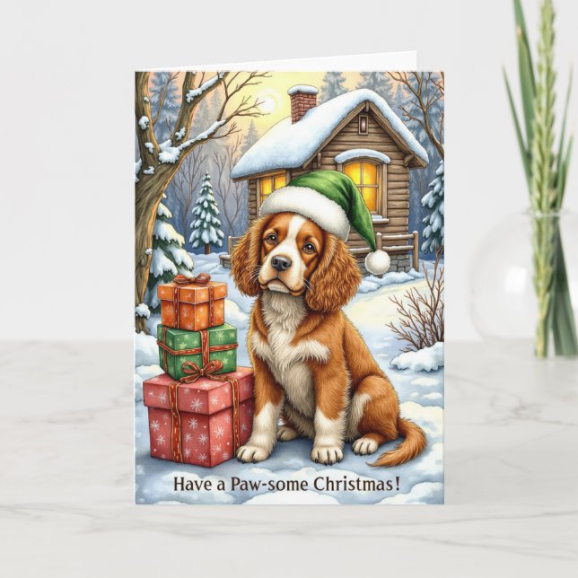Paw-some Christmas – American Water Spaniel Card (Front)