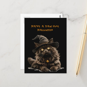 Paw-some Halloween Black Cat Witch Hat  Postcard