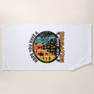 Paw Some Halloween Haunted House Witch Black Cats_ Beach Towel
