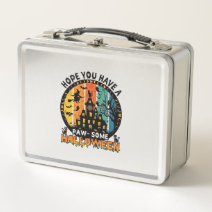 Paw Some Halloween Haunted House Witch Black Cats_ Metal Lunch Box