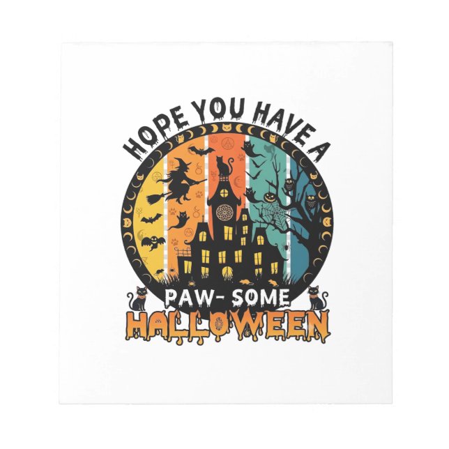 Paw Some Halloween Haunted House Witch Black Cats_ Notepad (Front)