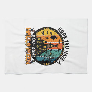 Paw Some Halloween Haunted House Witch Black Cats_ Tea Towel