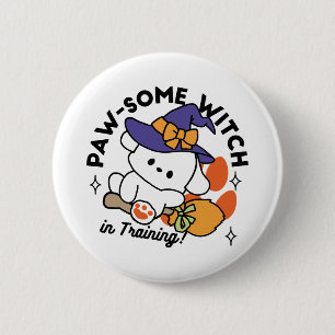 Paw-some Witch in Training – Cute Halloween Dog 6 Cm Round Badge