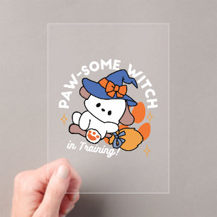 Paw-some Witch in Training – Cute Halloween Dog  Acrylic Invitations