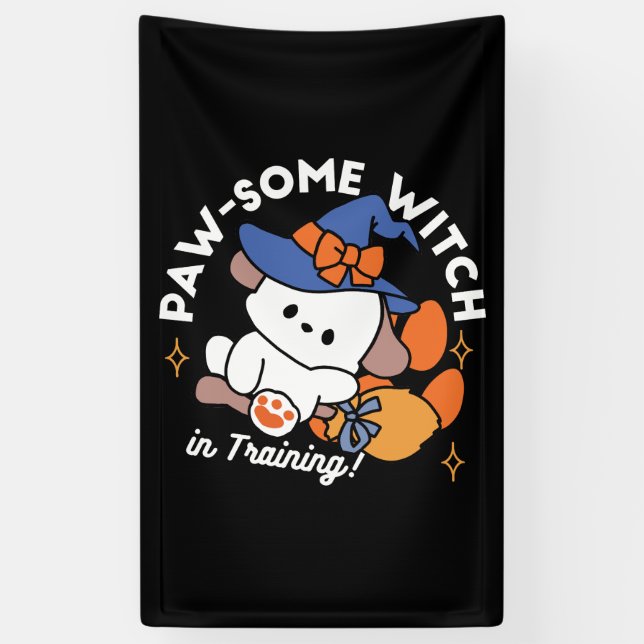 Paw-some Witch in Training – Cute Halloween Dog  Banner (Vertical)